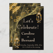 ブラック＆ゴールドのシャンパン アイス バケット 結婚式お披露目パーティー 招待状 (正面/裏面)