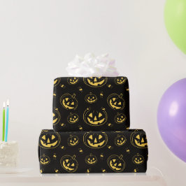 ブラック+ゴールドのジャックオーランタン ブラックハロウィン ラッピングペーパー