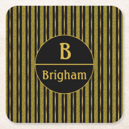 ブラック＆ゴールドのストライプが入ったモノグラム スクエアペーパーコースター