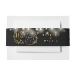 ブラック＆ゴールドのストリングフラワーライト 結婚式 招待状ベリーバンド