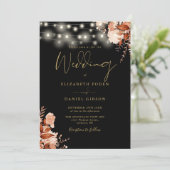 ブラック&ゴールドのストリングライトQRコードの秋の結婚式 招待状 (スタンド正面)