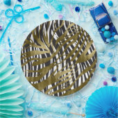 ブラック＆ゴールドのゼブラ柄 サファリチックなグラマラス ペーパープレート (パーティー)