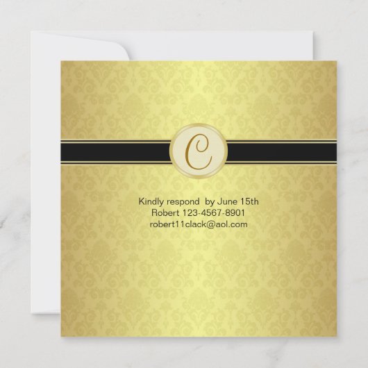 ブラック&ゴールドのダマスク 50周年結婚記念日 招待状 (裏面)