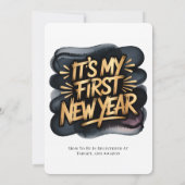 ブラック&ゴールドのベビーシャワー おめでとう 初めての新年 招待状 (裏面)