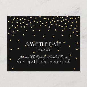 ブラック＆ゴールドのホイルドット Save The Date ポストカード