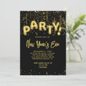 ブラック＆ゴールドのホイルバルーン　新年のパーティー 招待状 (スタンド正面)