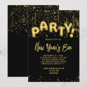 ブラック＆ゴールドのホイルバルーン　新年のパーティー 招待状 (正面/裏面)