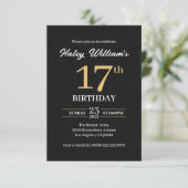 ブラック＆ゴールドのミニマリスト17歳の誕生日招待状 招待状 (スタンド正面)