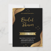 ブラック＆ゴールドのミニマルな結婚前パーティー招待状 招待状 (正面)