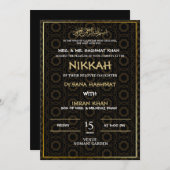 ブラック＆ゴールドのムスリム結婚式招待状 招待状 (正面/裏面)