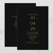 ブラック×ゴールドのモダンな結婚式QRコード 招待状 (正面/裏面)