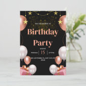 ブラック&ゴールドのモダンな誕生日パーティー招待状 招待状 (スタンド正面)