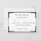 ブラック&ゴールドのラグジュアリー結婚式RSVPカード (正面)