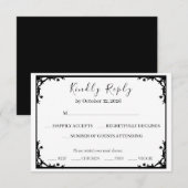 ブラック&ゴールドのラグジュアリー結婚式RSVPカード (正面/裏面)
