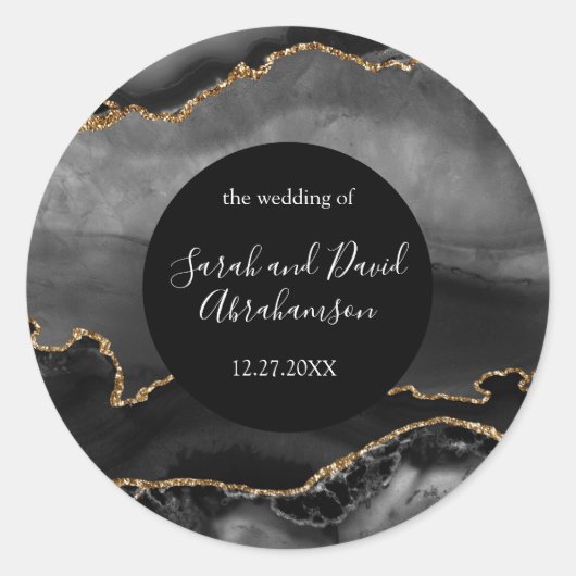 ブラック+ゴールドのラメ入りアゲート 結婚式 ステッカー (正面)