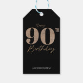 ブラック+ゴールドのラメ入り数字 90歳の誕生日 ギフトタグ (正面)