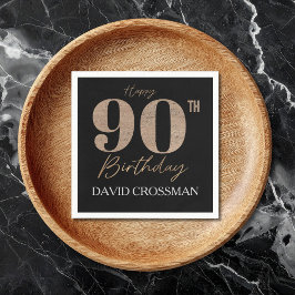 ブラック+ゴールドのラメ90歳の誕生日 スタンダードカクテルナプキン