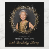 ブラック+ゴールドのラメ 70歳の誕生日 ワインラベル (シングルラベル)