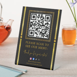 ブラック&ゴールドのロゴ入りQRコード支払い「Scan to Pay」 台座サイン