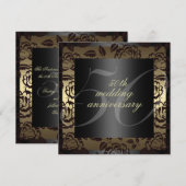 ブラック＆ゴールドのローズ 50周年 結婚式招待状 招待状 (正面/裏面)
