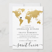 ブラック＆ゴールドの世界地図ウェディング 招待状 (正面)