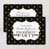 ブラック＆ゴールドの偽ポルカドット 結婚式招待状 招待状 (正面/裏面)