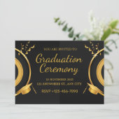 ブラック＆ゴールドの卒業式 招待状 (スタンド正面)