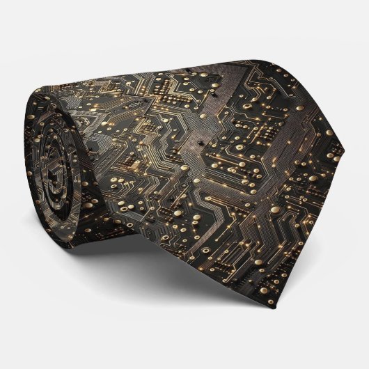 ブラック×ゴールドの回路コンピュータボードデザイン ネクタイ (ロール)