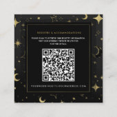 ブラック＆ゴールドの天体月と星の結婚式の詳細 スクエア名刺 (裏面)