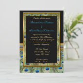 ブラック&ゴールドの孔雀の結婚式の招待状 招待状 (スタンド正面)