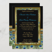 ブラック&ゴールドの孔雀の結婚式の招待状 招待状 (正面/裏面)