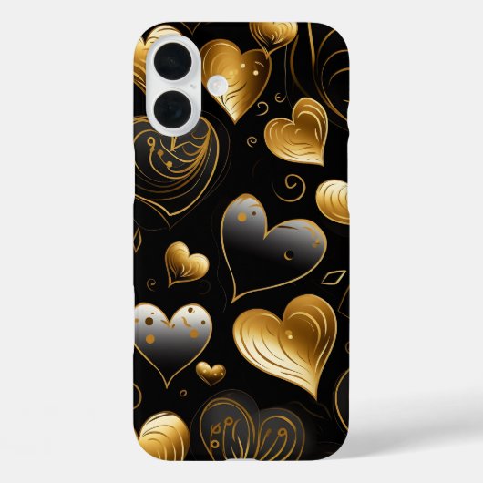 ブラック&ゴールドの抽象的なバレンタインラブハート Case-Mate iPhoneケース (裏面)