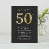 ブラック&ゴールドの星 グリッター 50歳の誕生日パーティー 招待状 (スタンド正面)