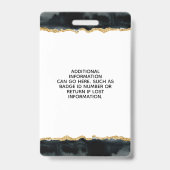 ブラック＆ゴールドの水彩ビジネスIDカード バッジ (裏面)