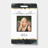 ブラック＆ゴールドの水彩ビジネスIDカード バッジ (正面)