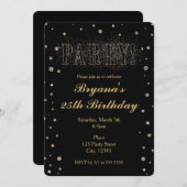 ブラック＆ゴールドの疑似グリッター パーティー招待状 招待状 (正面/裏面)