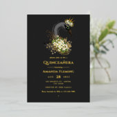 ブラック&ゴールドの白鳥のQuinceañeraホイル招待状 箔招待状 (立ち正面)