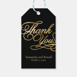 ブラック＆ゴールドの箔押し感謝のカリグラフィー結婚式 ギフトタグ