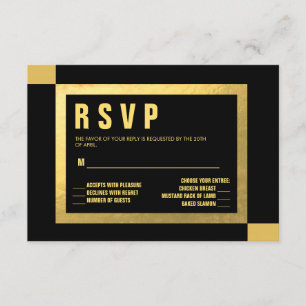ブラック + ゴールドの箔押しRSVP   ウェディング 出欠カード