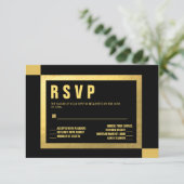 ブラック + ゴールドの箔押しRSVP | ウェディング 出欠カード (スタンド正面)