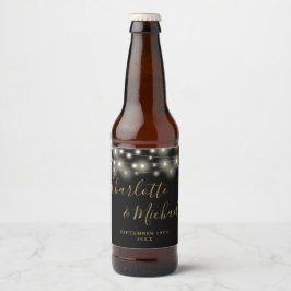 ブラック×ゴールドの結婚式サイン+ストリングライト ビールラベル