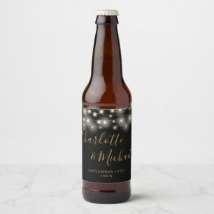 ブラック×ゴールドの結婚式サイン+ストリングライト ビールラベル