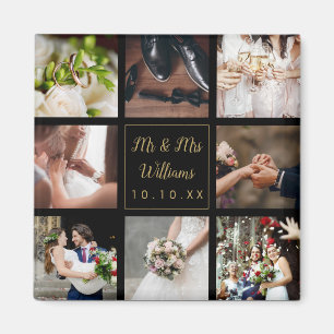 ブラック＆ゴールドの結婚式フォトコラージュ マグネット