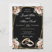 ブラック&ゴールドの結婚式 招待状 (正面)