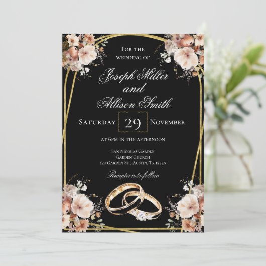 ブラック&ゴールドの結婚式 招待状 (スタンド正面)