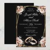 ブラック&ゴールドの結婚式 招待状 (正面/裏面)