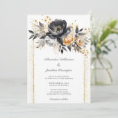 ブラック＆ゴールドの芍薬のウェディング 招待状 (スタンド正面)