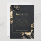 ブラック&ゴールドの芍薬の結婚式のお礼カード サンキューカード (正面)