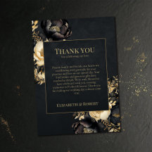 ブラック＆ゴールドの芍薬の結婚式のお礼カード