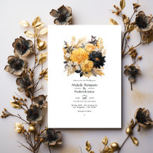 ブラック＆ゴールドの花柄の冬の結婚式